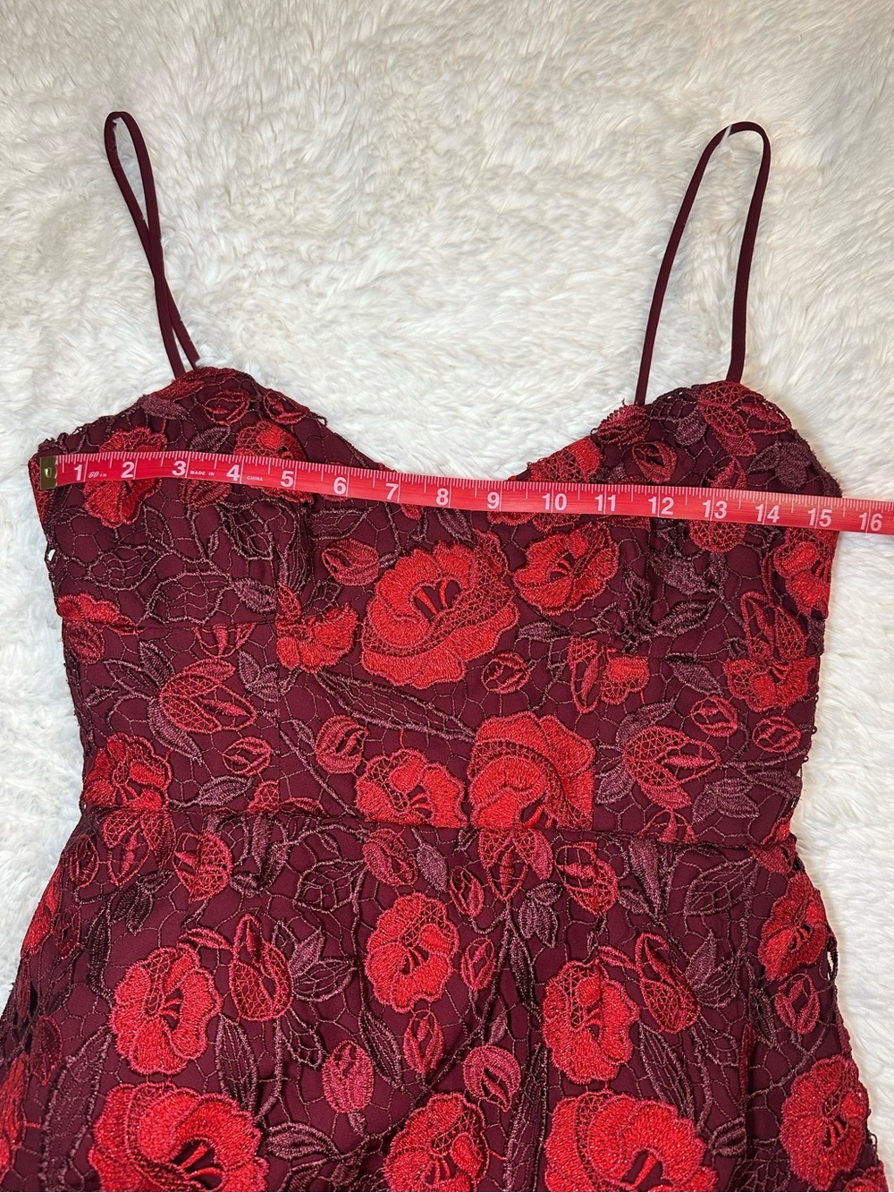 ML Monique Lhuillier Arielle Lace Cocktail Dress Burgundy Floral Size 6 - Picture 10 of 15